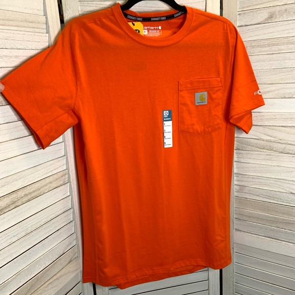 Carhartt Men’s Force Relaxed Fit Short Sleeve Pocket T Shirt Bright Orange New - Picture 4 of 12